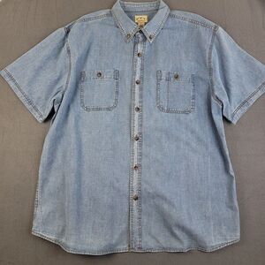 Blue Mountain Button-Up Denim Shirt Men's Short Sleeve Size 2Xl Blue
